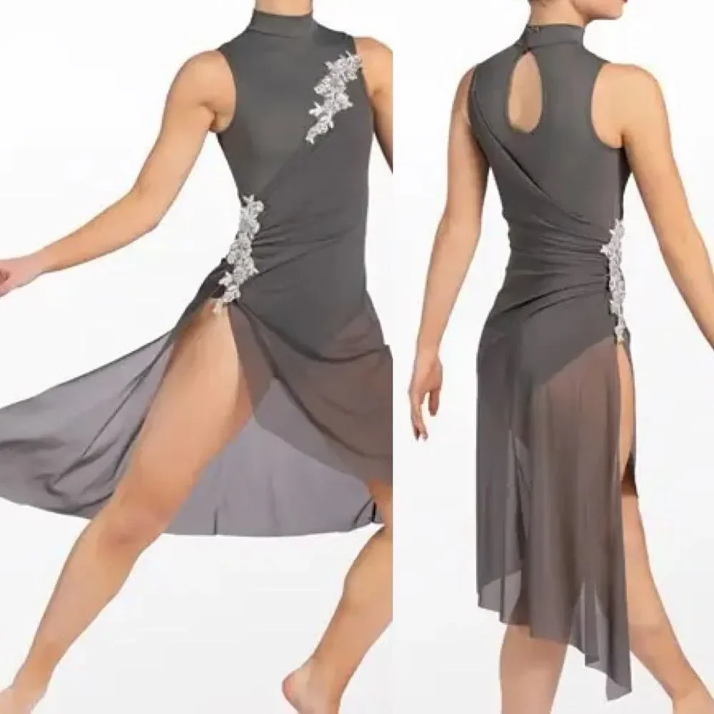 WEISSMAN Dance costume lyrical gray mesh dress Beneath Your Beautiful 12437 LC